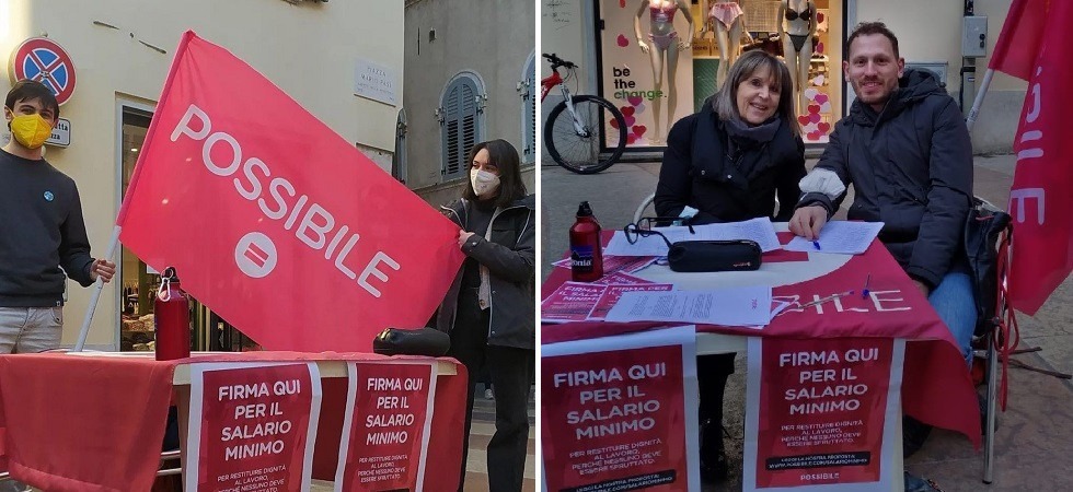 Salario minimo a 8,50 euro l'ora, il banchetto di Possibile in piazza Pasi